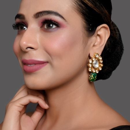 Emerald Enamel Mirror Drop Earrings with Handcrafted Gold Tone Finish